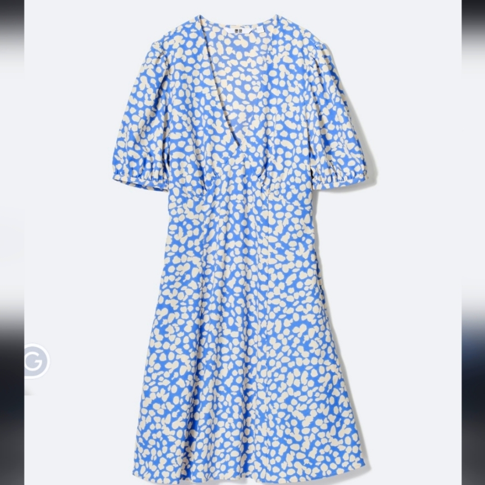 Printed V-Neck Short-Sleeve Mini Dress